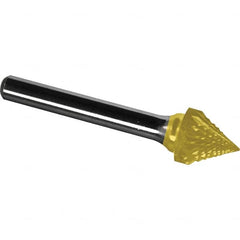 Made in USA - 9.5mm Cut Diam, 0.2362" Shank Diam, Cone Head Diamond Cut Burr - Carbide, 8mm LOC, 53mm OAL - Exact Tooling