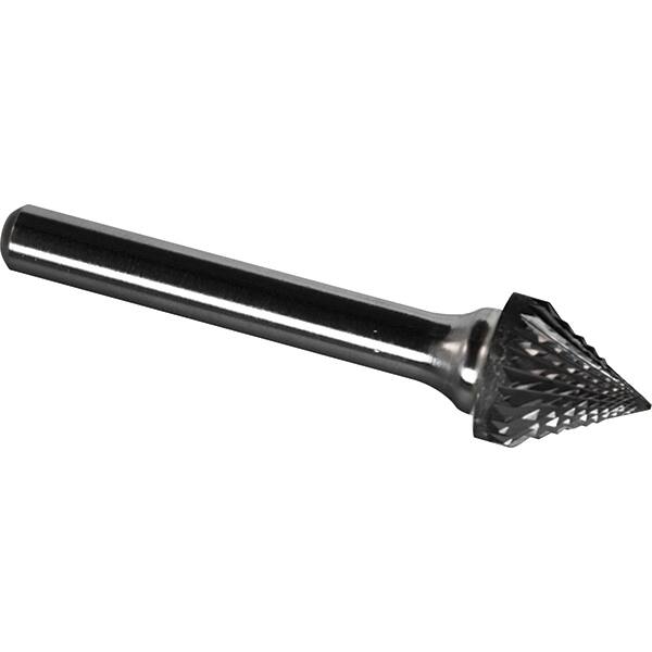 Made in USA - 1" Cut Diam, 1/4" Shank Diam, Cone Head Diamond Cut Burr - Carbide, 15/16" LOC, 2-9/16" OAL - Exact Tooling