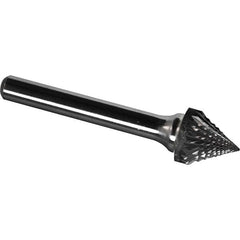 Made in USA - 1" Cut Diam, 1/4" Shank Diam, Cone Head Diamond Cut Burr - Carbide, 15/16" LOC, 2-9/16" OAL - Exact Tooling