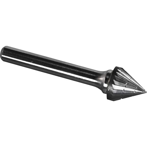 Made in USA - 1/2" Cut Diam, 1/4" Shank Diam, Cone Head Chipbreaker Cut Burr - Carbide, 7/16" LOC, 2-3/16" OAL - Exact Tooling