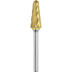 Made in USA - 19mm Cut Diam, 0.2362" Shank Diam, Cone Head Aluma Cut Burr - Carbide, 38mm LOC, 83mm OAL - Exact Tooling