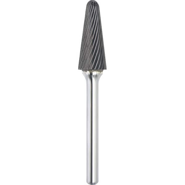 Made in USA - 1/2" Cut Diam, 0.2362" Shank Diam, Cone Head Single Cut Burr - Carbide, 28mm LOC, 73mm OAL - Exact Tooling