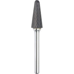 Made in USA - 1/2" Cut Diam, 1/4" Shank Diam, Cone Head Single Cut Burr - Carbide, 1-1/8" LOC, 2-7/8" OAL - Exact Tooling