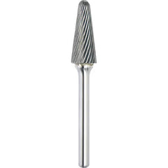Made in USA - 9.5mm Cut Diam, 0.2362" Shank Diam, Cone Head Single Cut Burr - Carbide, 27mm LOC, 72mm OAL - Exact Tooling