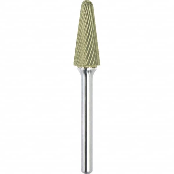 Made in USA - 9.5mm Cut Diam, 0.2362" Shank Diam, Cone Head Single Cut Burr - Carbide, 27mm LOC, 72mm OAL - Exact Tooling