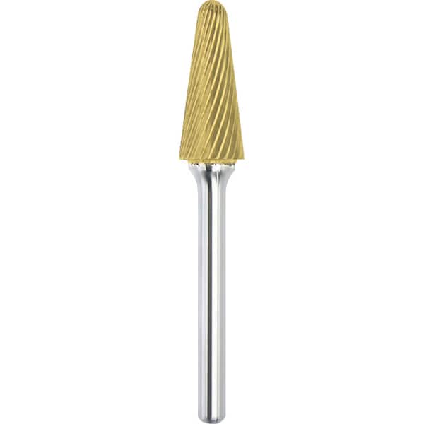 Made in USA - 8mm Cut Diam, 0.2362" Shank Diam, Cone Head Single Cut Burr - Carbide, 22mm LOC, 67mm OAL - Exact Tooling