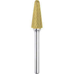 Made in USA - 1/2" Cut Diam, 0.2362" Shank Diam, Cone Head Single Cut Burr - Carbide, 28mm LOC, 73mm OAL - Exact Tooling