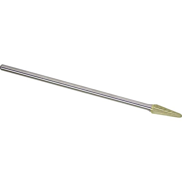 Made in USA - 1/2" Cut Diam, 0.2362" Shank Diam, Cone Head Single Cut Burr - Carbide, 28mm LOC, 178mm OAL - Exact Tooling