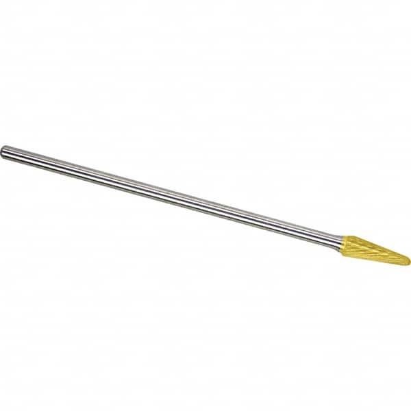 Made in USA - 9.5mm Cut Diam, 0.2362" Shank Diam, Cone Head Single Cut Burr - Carbide, 27mm LOC, 177mm OAL - Exact Tooling