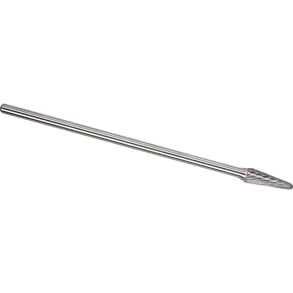 Made in USA - 1/4" Cut Diam, 1/4" Shank Diam, Cone Head Single Cut Burr - Carbide, 5/8" LOC, 6" OAL - Exact Tooling