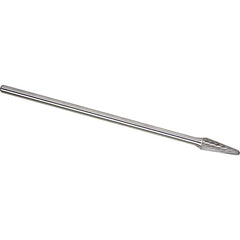 Made in USA - 1/4" Cut Diam, 1/4" Shank Diam, Cone Head Single Cut Burr - Carbide, 5/8" LOC, 6" OAL - Exact Tooling