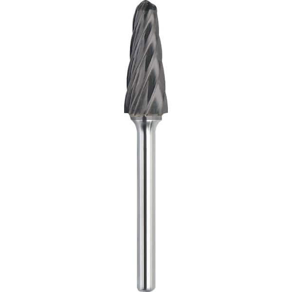 Made in USA - 9.5mm Cut Diam, 0.2362" Shank Diam, Cone Head Aluma Cut Burr - Carbide, 27mm LOC, 72mm OAL - Exact Tooling
