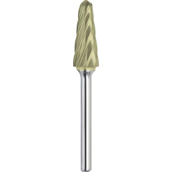 Made in USA - 19mm Cut Diam, 0.2362" Shank Diam, Cone Head Aluma Cut Burr - Carbide, 38mm LOC, 83mm OAL - Exact Tooling