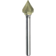 Made in USA - 1/2" Cut Diam, 1/4" Shank Diam, Cone Head Single Cut Burr - Carbide, 7/16" LOC, 2-3/16" OAL - Exact Tooling