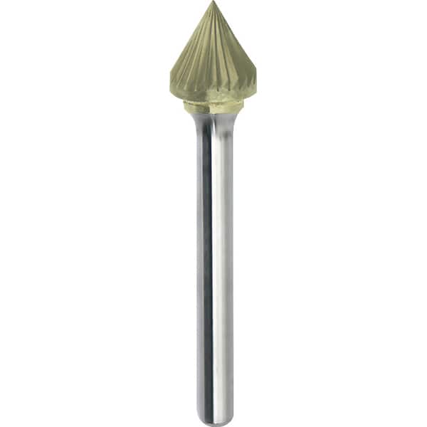 Made in USA - 1" Cut Diam, 1/4" Shank Diam, Cone Head Single Cut Burr - Carbide, 15/16" LOC, 2-9/16" OAL - Exact Tooling