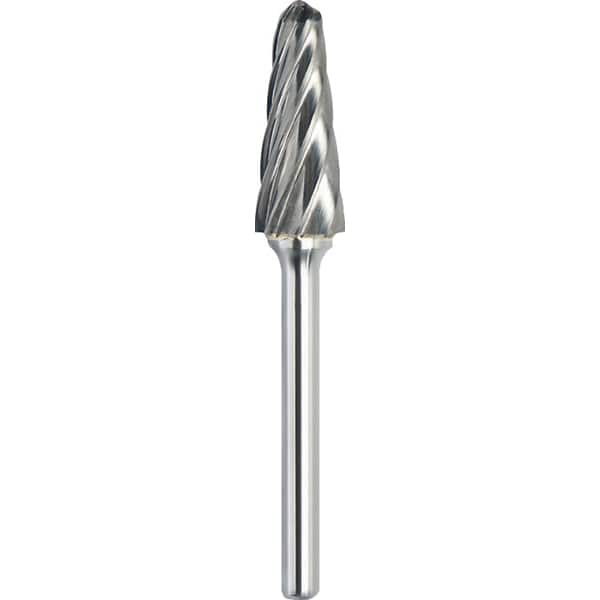 Made in USA - 9.5mm Cut Diam, 0.2362" Shank Diam, Cone Head Aluma Cut Burr - Carbide, 27mm LOC, 71mm OAL - Exact Tooling
