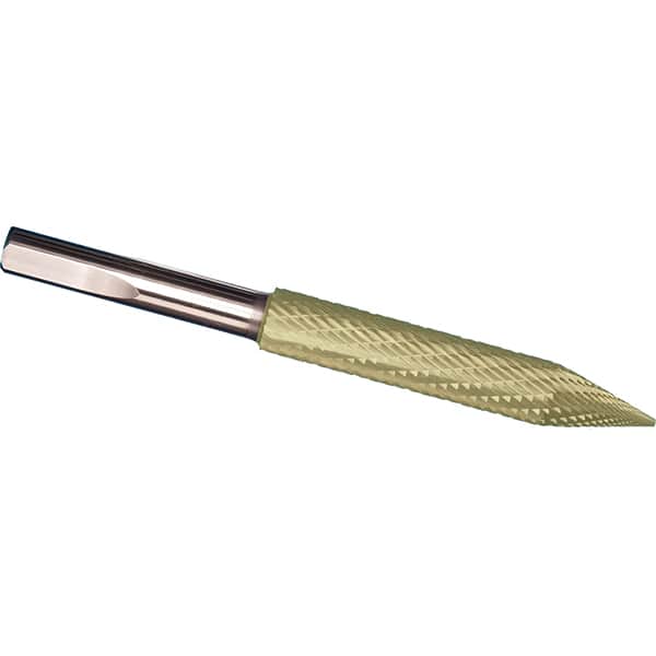 Made in USA - 7/32" Cut Diam, 1/4" Shank Diam, Cone Head Tire Cut Burr - Carbide, 2" LOC, 3" OAL - Exact Tooling