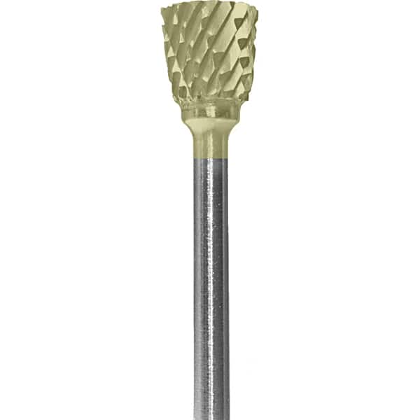 Made in USA - 6.3mm Cut Diam, 0.0925" Shank Diam, Inverted Cone Head Double Cut Burr - Carbide, 9.5mm LOC, 48mm OAL - Exact Tooling