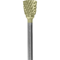 Made in USA - 6.3mm Cut Diam, 0.0925" Shank Diam, Inverted Cone Head Double Cut Burr - Carbide, 9.5mm LOC, 48mm OAL - Exact Tooling