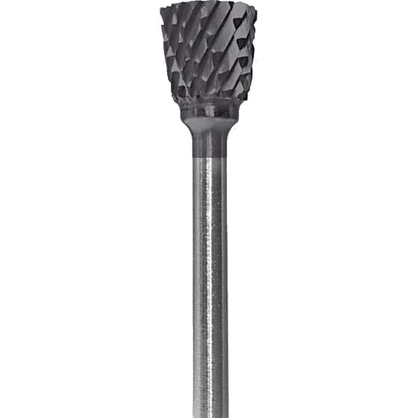 Made in USA - 6.3mm Cut Diam, 0.0925" Shank Diam, Inverted Cone Head Double Cut Burr - Carbide, 9.5mm LOC, 48mm OAL - Exact Tooling