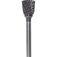 Made in USA - 6.3mm Cut Diam, 0.0925" Shank Diam, Inverted Cone Head Double Cut Burr - Carbide, 9.5mm LOC, 48mm OAL - Exact Tooling