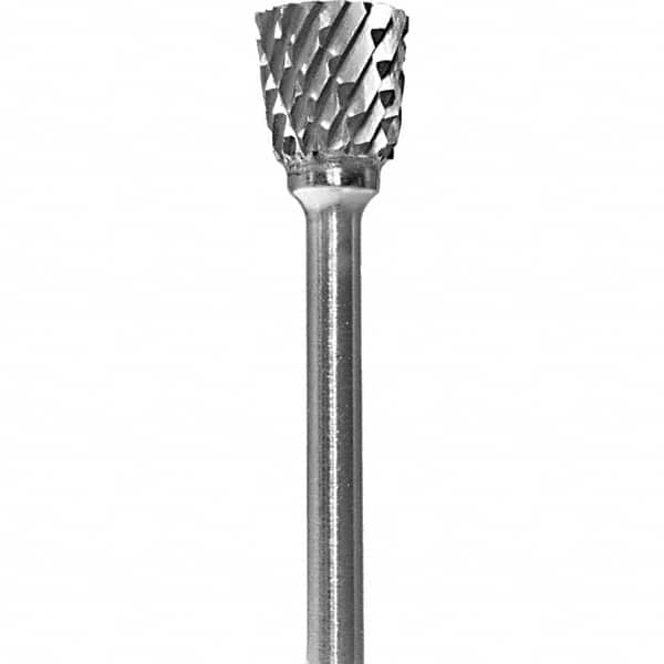 Made in USA - 6.3mm Cut Diam, 0.0925" Shank Diam, Inverted Cone Head Double Cut Burr - Carbide, 9.5mm LOC, 48mm OAL - Exact Tooling
