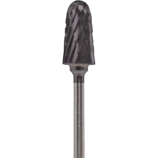 Made in USA - 7mm Cut Diam, 0.0925" Shank Diam, Cone Head Double Cut Burr - Carbide, 14mm LOC, 52mm OAL - Exact Tooling