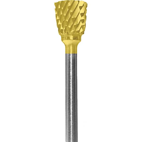 Made in USA - 6.3mm Cut Diam, 0.0925" Shank Diam, Inverted Cone Head Double Cut Burr - Carbide, 9.5mm LOC, 48mm OAL - Exact Tooling