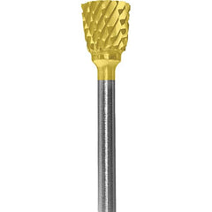 Made in USA - 6.3mm Cut Diam, 0.0925" Shank Diam, Inverted Cone Head Double Cut Burr - Carbide, 9.5mm LOC, 48mm OAL - Exact Tooling