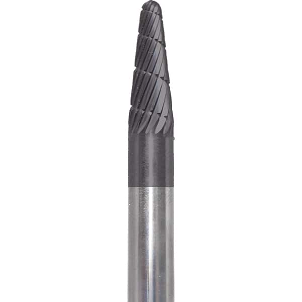 Made in USA - 6mm Cut Diam, 0.2362" Shank Diam, Cone Head Chipbreaker Cut Burr - Carbide, 16mm LOC, 50mm OAL - Exact Tooling