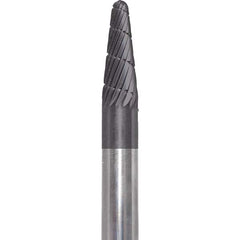 Made in USA - 6mm Cut Diam, 0.2362" Shank Diam, Cone Head Aluma Cut Burr - Carbide, 16mm LOC, 50mm OAL - Exact Tooling