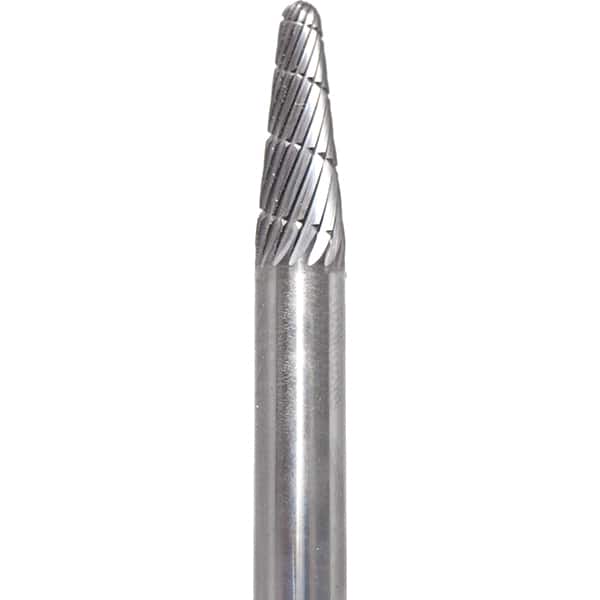 Made in USA - 6mm Cut Diam, 0.2362" Shank Diam, Cone Head Chipbreaker Cut Burr - Carbide, 16mm LOC, 50mm OAL - Exact Tooling
