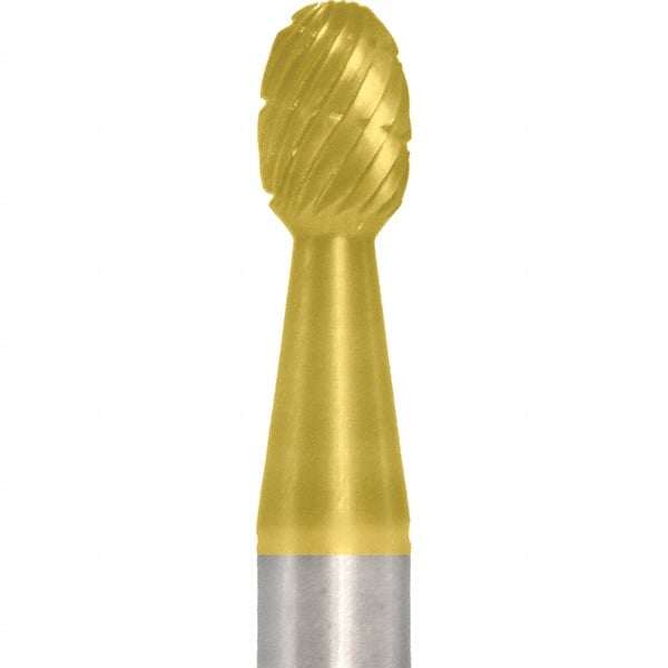 Made in USA - 6mm Cut Diam, 0.2362" Shank Diam, Oval Head Double Cut Burr - Carbide, 9.5mm LOC, 50mm OAL - Exact Tooling