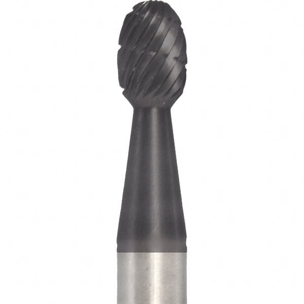 Made in USA - 6mm Cut Diam, 0.2362" Shank Diam, Oval Head Chipbreaker Cut Burr - Carbide, 9.5mm LOC, 50mm OAL - Exact Tooling