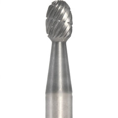 Made in USA - 6mm Cut Diam, 0.2362" Shank Diam, Oval Head Aluma Cut Burr - Carbide, 9.5mm LOC, 50mm OAL - Exact Tooling