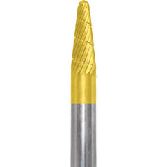 Made in USA - 6mm Cut Diam, 0.2362" Shank Diam, Cone Head Double Cut Burr - Carbide, 16mm LOC, 50mm OAL - Exact Tooling