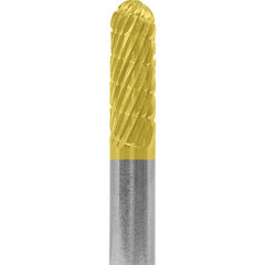 Made in USA - 6mm Cut Diam, 0.2362" Shank Diam, Cylinder with Radius Head Aluma Cut Burr - Carbide, 16mm LOC, 50mm OAL - Exact Tooling
