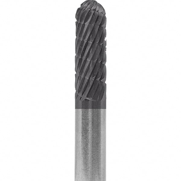Made in USA - 6mm Cut Diam, 0.2362" Shank Diam, Cylinder with Radius Head Aluma Cut Burr - Carbide, 16mm LOC, 50mm OAL - Exact Tooling