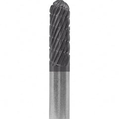 Made in USA - 6mm Cut Diam, 0.2362" Shank Diam, Cylinder with Radius Head Aluma Cut Burr - Carbide, 16mm LOC, 50mm OAL - Exact Tooling