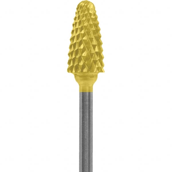 Made in USA - 6mm Cut Diam, 0.0925" Shank Diam, Tree with Radius Head Double Cut Burr - Carbide, 14mm LOC, 52mm OAL - Exact Tooling