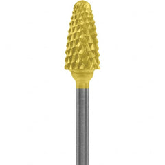 Made in USA - 6mm Cut Diam, 0.0925" Shank Diam, Tree with Radius Head Double Cut Burr - Carbide, 14mm LOC, 52mm OAL - Exact Tooling