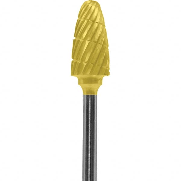 Made in USA - 6mm Cut Diam, 0.0925" Shank Diam, Tree with Radius Head Double Cut Burr - Carbide, 14mm LOC, 52mm OAL - Exact Tooling