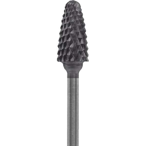 Made in USA - 6mm Cut Diam, 0.0925" Shank Diam, Tree with Radius Head Double Cut Burr - Carbide, 14mm LOC, 52mm OAL - Exact Tooling