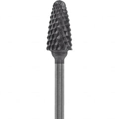 Made in USA - 6mm Cut Diam, 0.0925" Shank Diam, Tree with Radius Head Double Cut Burr - Carbide, 14mm LOC, 52mm OAL - Exact Tooling