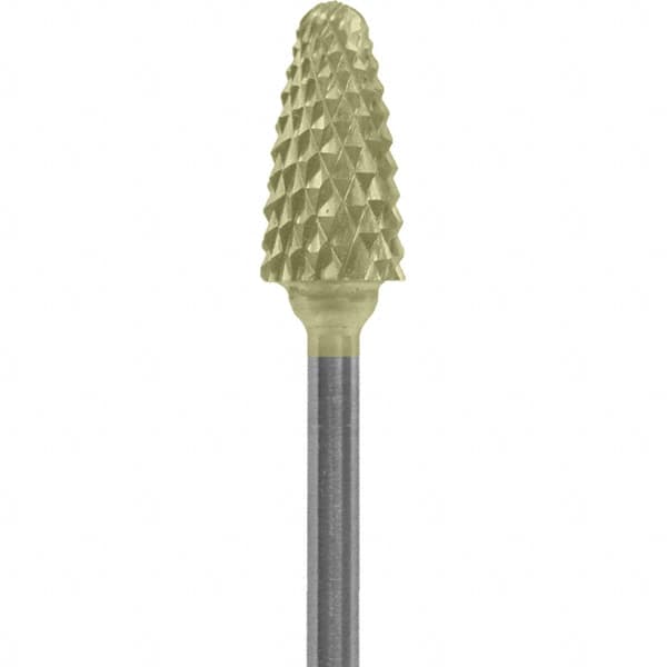 Made in USA - 6mm Cut Diam, 0.0925" Shank Diam, Tree with Radius Head Double Cut Burr - Carbide, 14mm LOC, 52mm OAL - Exact Tooling