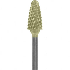 Made in USA - 6mm Cut Diam, 0.0925" Shank Diam, Tree with Radius Head Double Cut Burr - Carbide, 14mm LOC, 52mm OAL - Exact Tooling