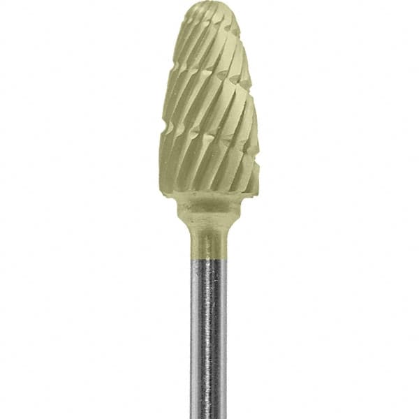 Made in USA - 6mm Cut Diam, 0.0925" Shank Diam, Tree with Radius Head Double Cut Burr - Carbide, 14mm LOC, 52mm OAL - Exact Tooling