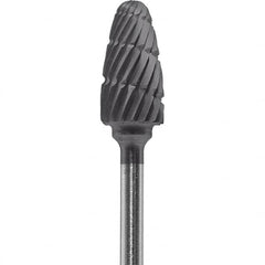 Made in USA - 6mm Cut Diam, 0.0925" Shank Diam, Tree with Radius Head Double Cut Burr - Carbide, 14mm LOC, 52mm OAL - Exact Tooling
