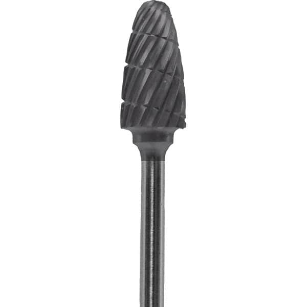 Made in USA - 6mm Cut Diam, 0.0925" Shank Diam, Tree with Radius Head Double Cut Burr - Carbide, 14mm LOC, 52mm OAL - Exact Tooling