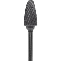 Made in USA - 6mm Cut Diam, 0.0925" Shank Diam, Tree with Radius Head Double Cut Burr - Carbide, 14mm LOC, 52mm OAL - Exact Tooling